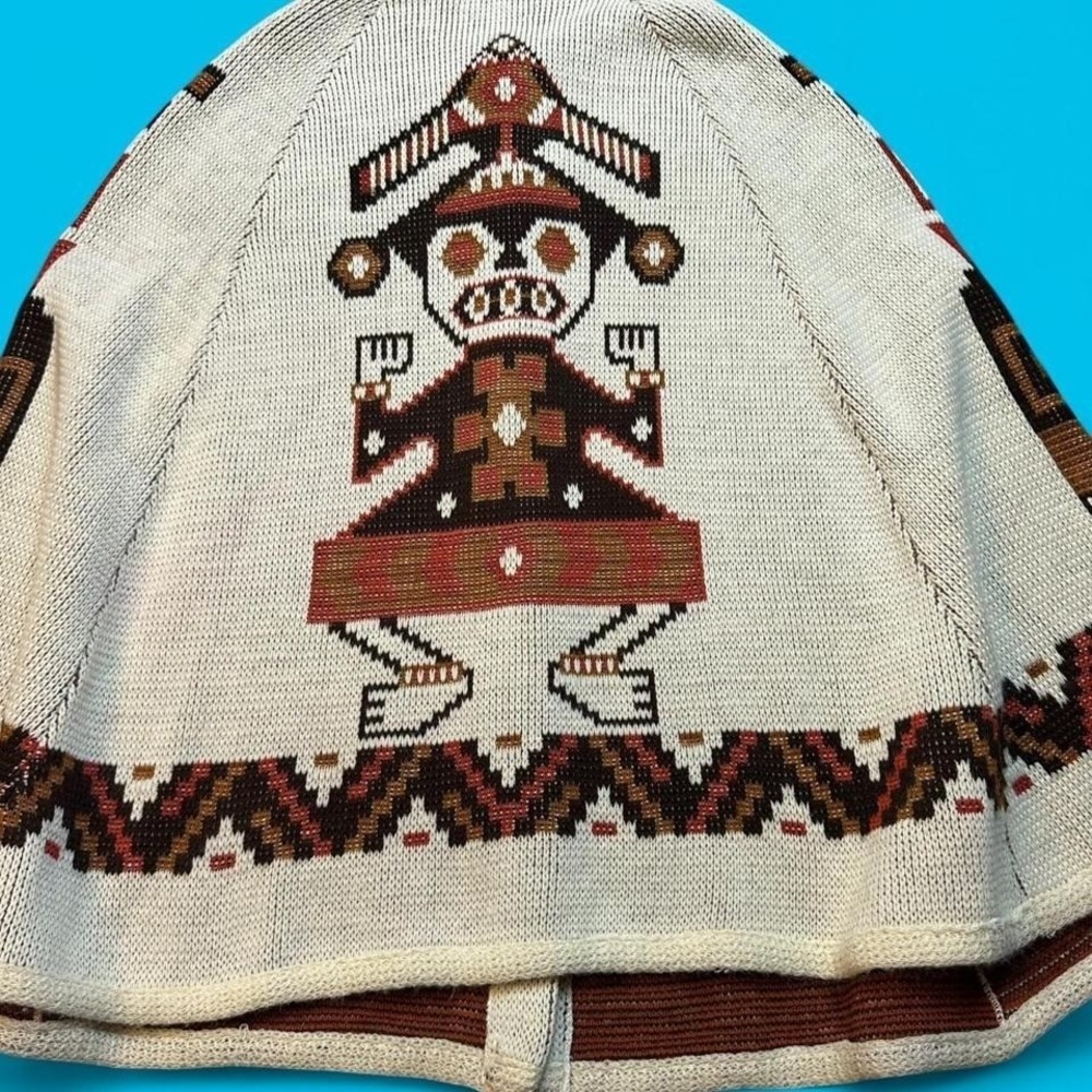 70s‎ Sturbridge Tribal Aztec knit Cape Poncho sweater Southwestern Boho Coat